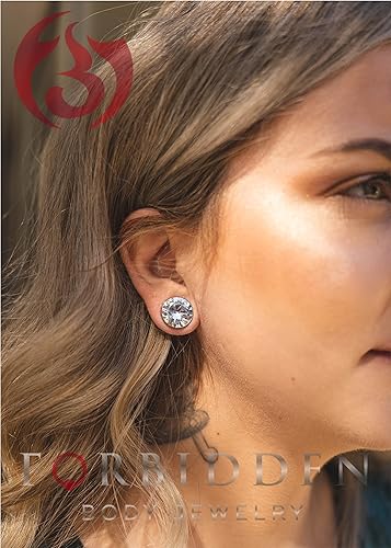 Miniatura 3 de Forbidden Body Jewelry Pendientes de acero quirúrgico 8G-78 con ajuste de tornillo CZ central túnel (se venden como par)
