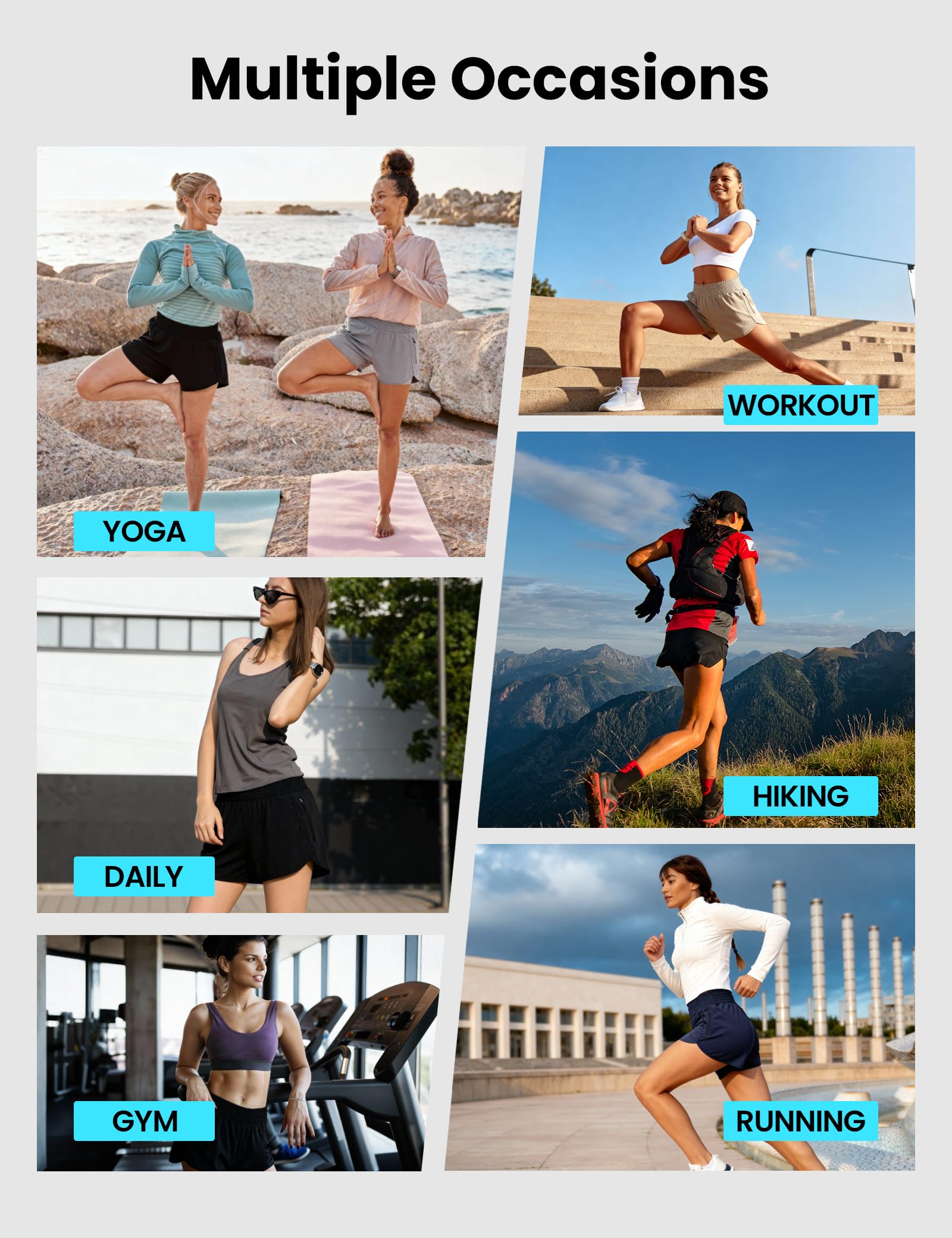 3er Pack Damen Sporthose Kurz Sport Shorts mit Reißverschlusstasche Kurze Hose Laufhose Damen Sommer Yoga Gym Shorts Trainingshose Laufshorts