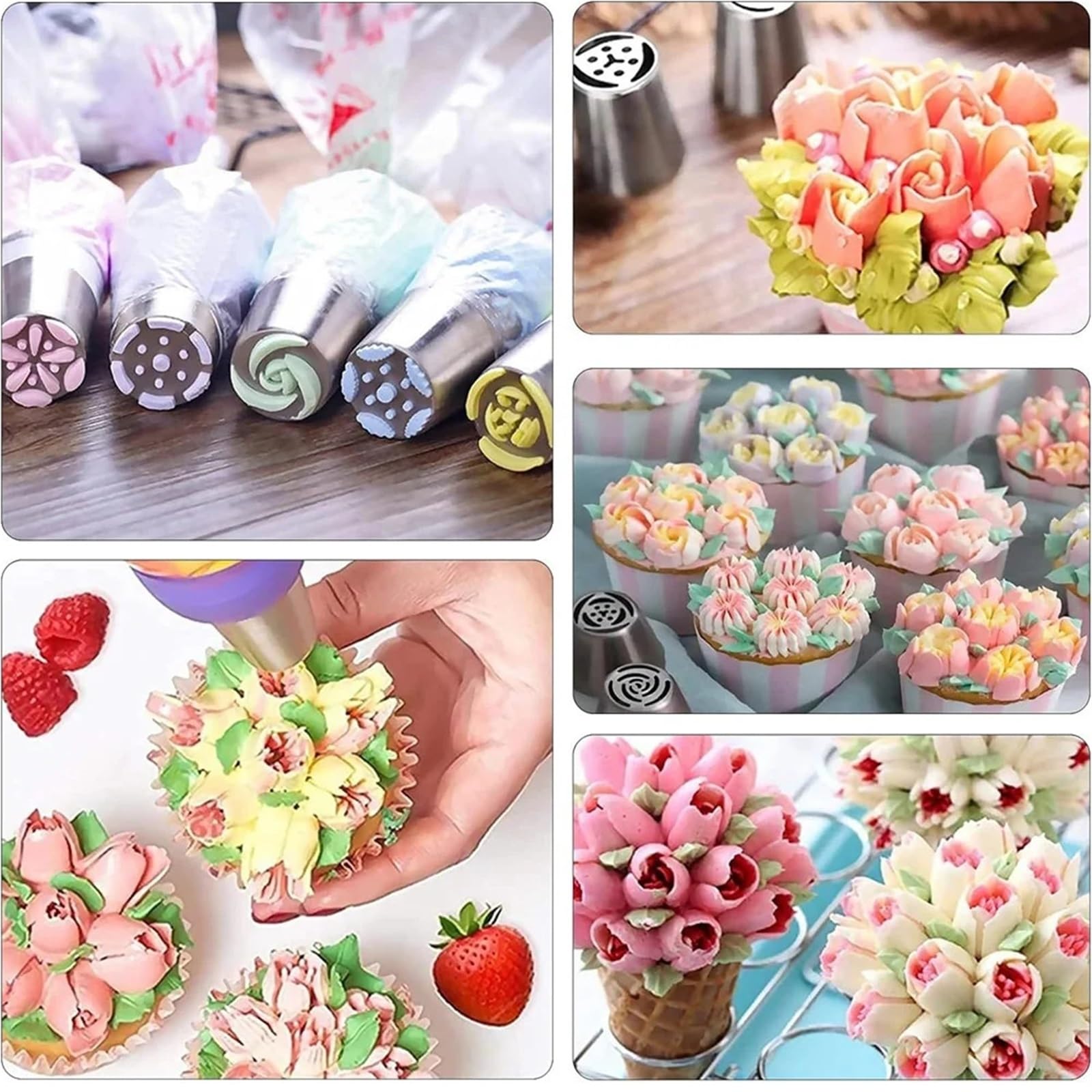 Spritzbeutel-Tülle 7 Stück Gebäckdüsen for Sahne, Zuckerguss, Rohrleitungen, Kuchendekorationstipps, Blatt-Tulpen-Kuchendüsen, Spitzen