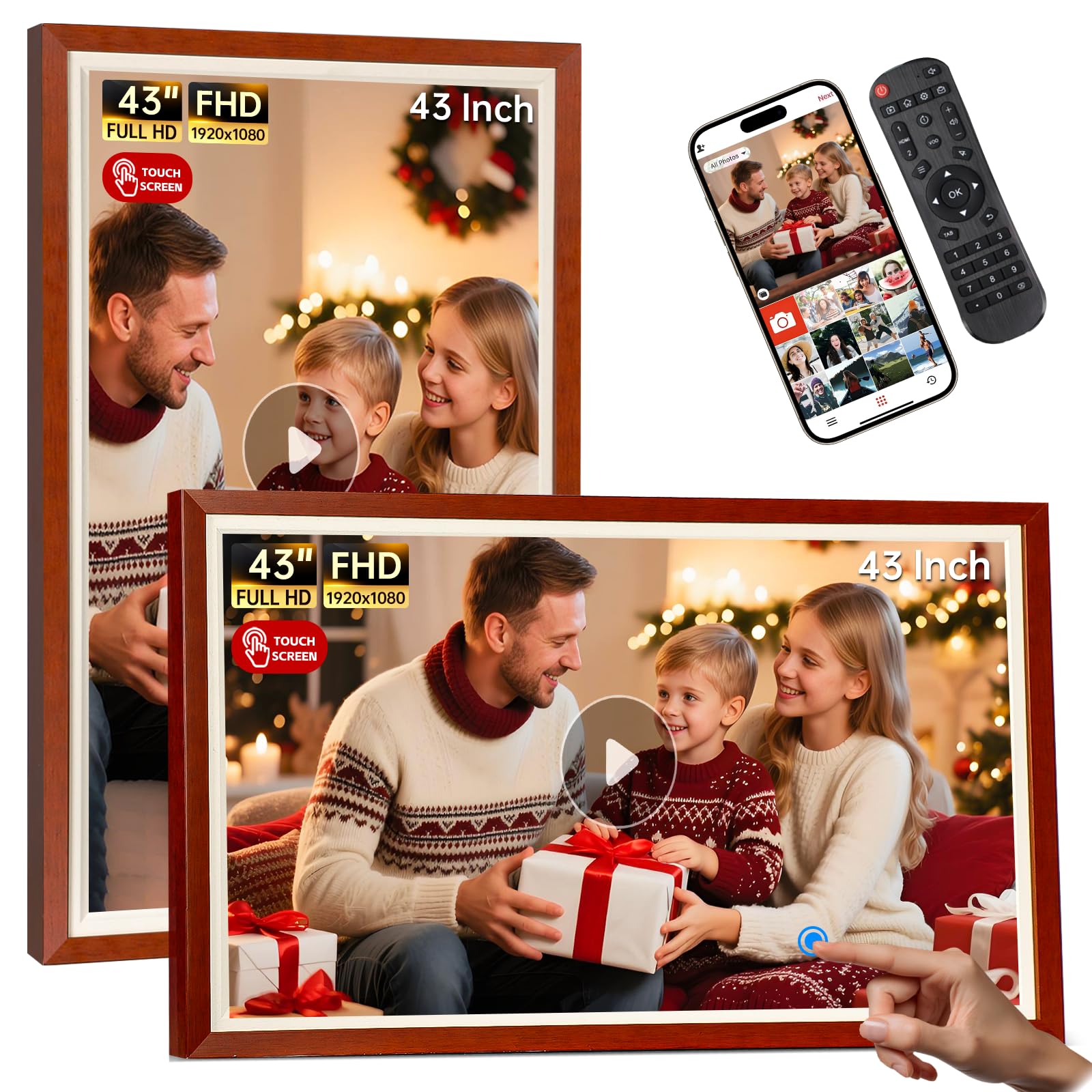 ZLPOWER 43 Inch Large Digital Art Picture Frames Touchscreen LCD Advertising Player IPS Screen Smart HD Frame Painting Photo Display Signage WiFi