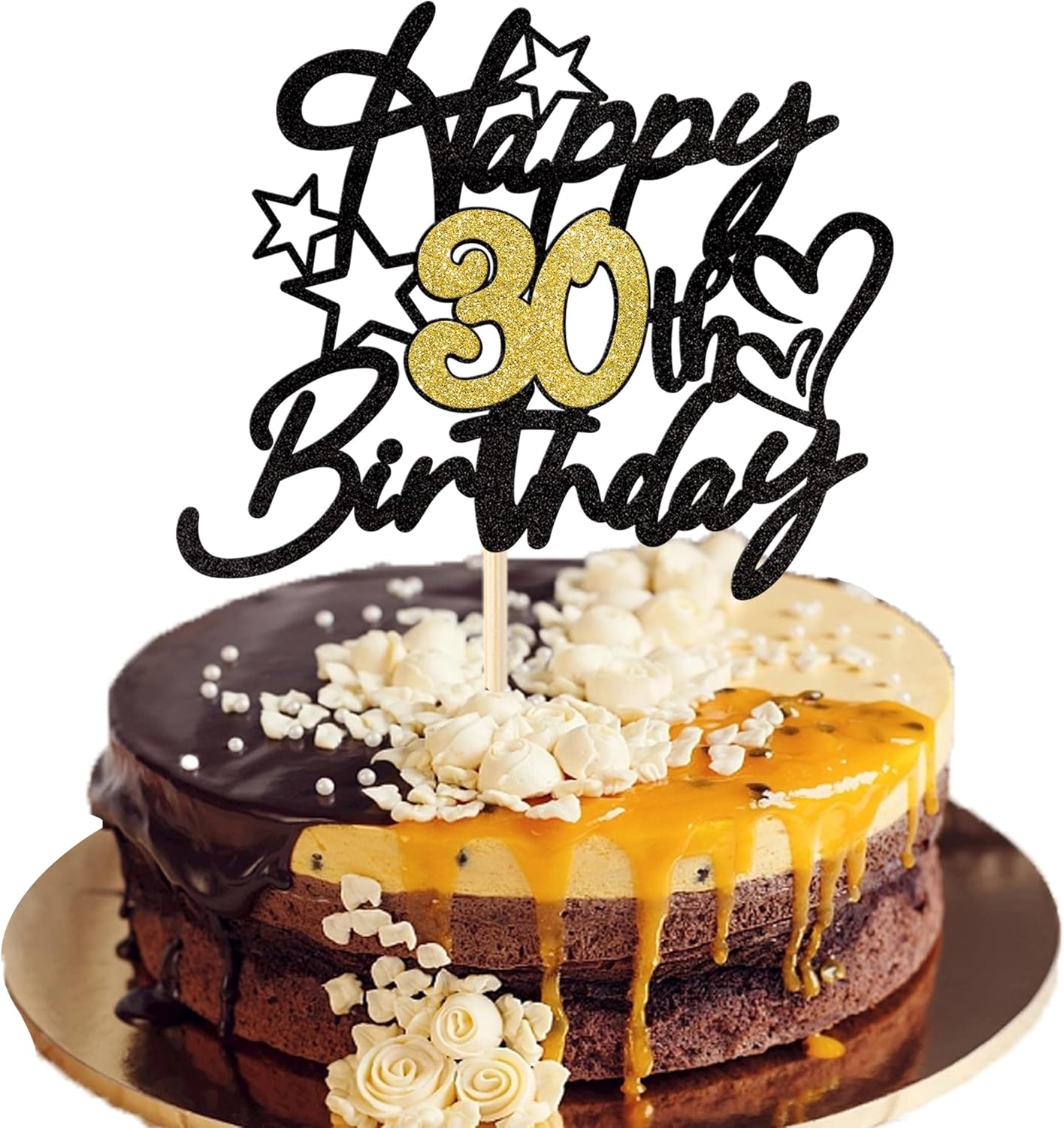 1 Pack Happy 30th Birthday Cake Topper Glitter Cheers to 30 Years Thirty 30 Fabulous Birthday Cake Pick with Love Star for Happy 30th Birthday Anniversary Party Cake Decoration Supplies Black Gold