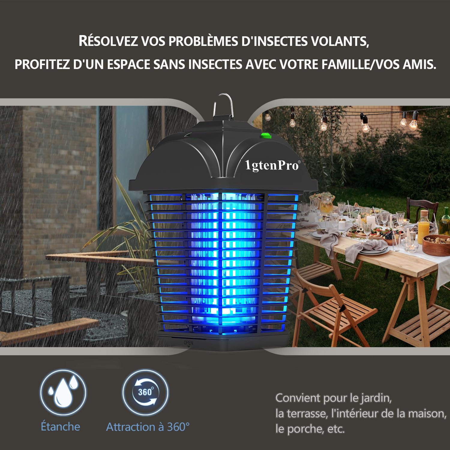 Mata Mosquitos Electrico,20W 4000V Lámpara Antimosquitos,UV Lampara Mosquitos, IPX4 Impermeable,Mata Insectos Area Efectiva 100m² para Interior y Exterior