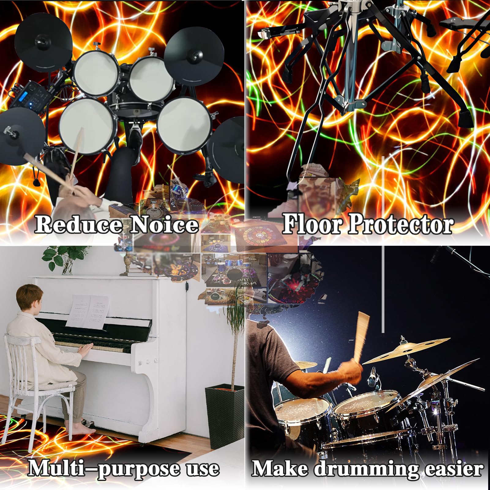 Antypoślizgowa mata perkusyjna, dźwiękoszczelny dywan perkusyjny do elektronicznych / jazzowych zestawów perkusyjnych, pedałów basowych, fortepianu, perkusji wewnętrznej, akcesoria dla perkusistów
