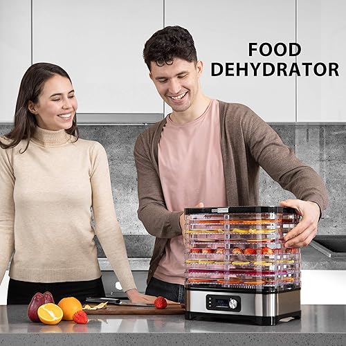 Miniatura 10 de VIVOHOME Máquina deshidratadora de alimentos, 5 bandejas para hidratar carne con temporizador digital de 48 horas y temperatura ajustable de 95 a