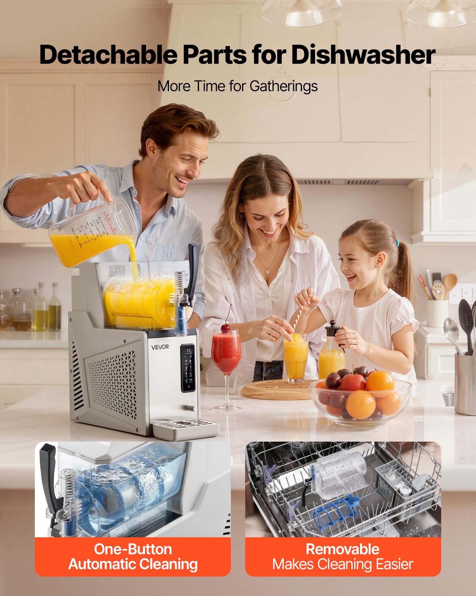 VEVOR Macchina per Granite 1 x 3 L 350 W Serbatoio Singolo Macchina per Bevande Ghiacciate Succo Fredde Cocktail con Funzione Autopulente per Preparazione Frappé, Milkshake, Frullati