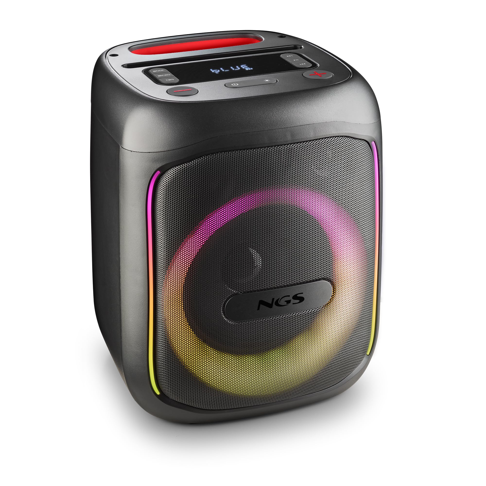 NGS Wild Swag Go-Altavoz portátil Compatible con tecnología Bluetooth 80W | Función TWS , entrada de micrófono y pantalla LED; batería de 10h. Entradas USB/TF/AUX IN y luces LED para fiestas.