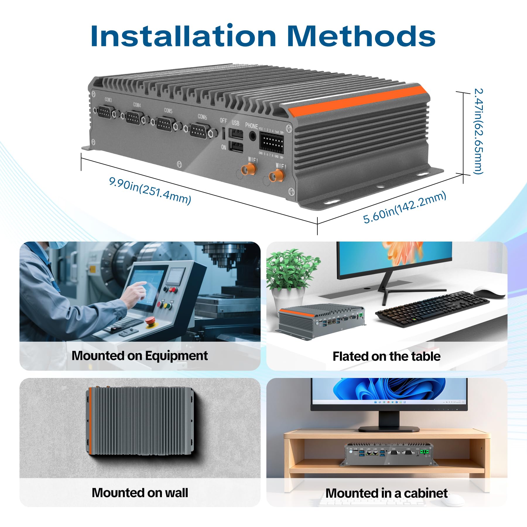 Mini PC Industriale Senza Ventole,Windows 11 Pro Fanless Computer,Core i7-1255U,16GB RAM,512GB SSD,WiFi/BT,HDMI 4K,2×LAN,4×RS232,2×RS485,6×USB,GPIO,LVDS,TPM 2.0,Accensione Automatica