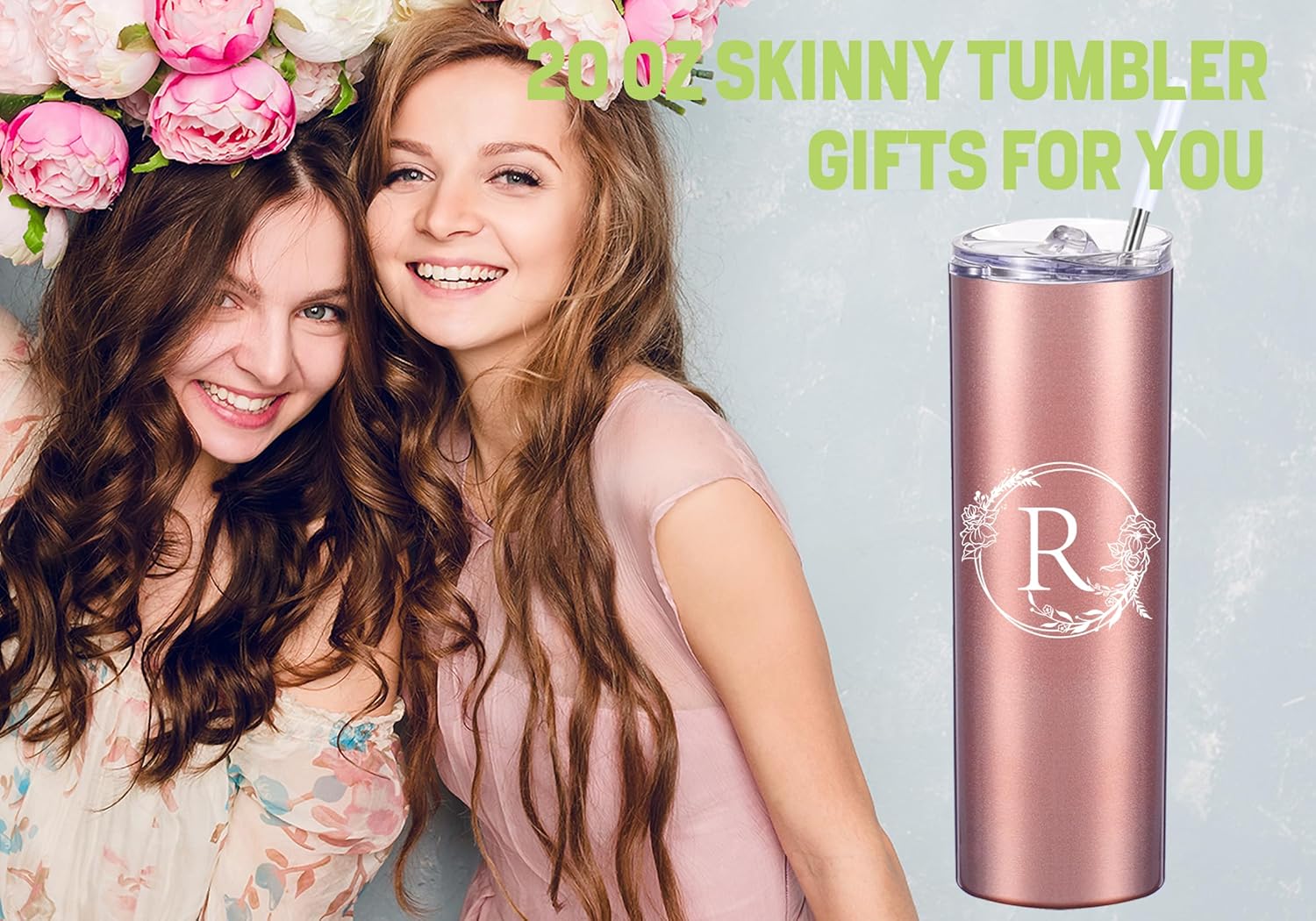 Personalized Tumbler Cup with Initials.Cup with Letter R 20oz Skinny Tumbler.Personalized Travel Monogram Letter Coffee Mug Gifts.Custom Initial Tumbler gifts for Women Birthday Christmas. - Image 7