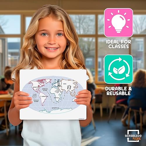 Miniatura 2 de SCRIBBLEDO Continent - Hojas de práctica de 9 x 12 pulgadas, mapa de los siete continentes, borrado en seco, hojas de globo del mundo, suministros