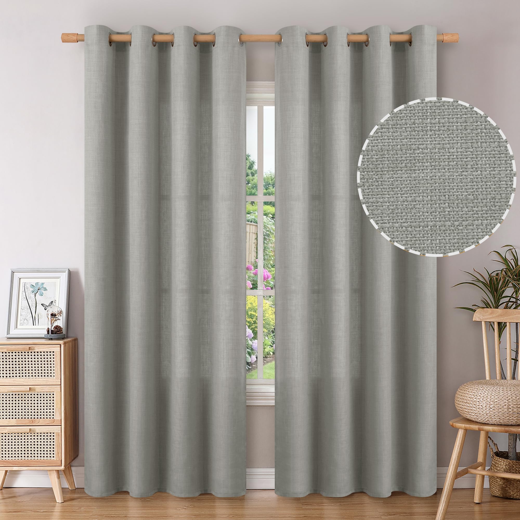 BGment Faux Linen Curtains 90 Inches Long Set of 2 Panels, Living Room Long Curtains Burlap Textured Thick Light Filtering Privacy Grommet Window Treatments, 52 x 90 Inch, Grey โ image 1