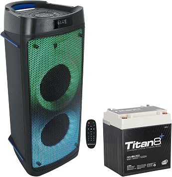 XS Power RSV-S6-30Q Titan 8 Bundle 5000-Watt 14V LTO Lithium Car Battery, BASS PARTY 65 1200-Watt Battery Powered LED Bluetooth Speaker for Parties with Mic Input, 2-items