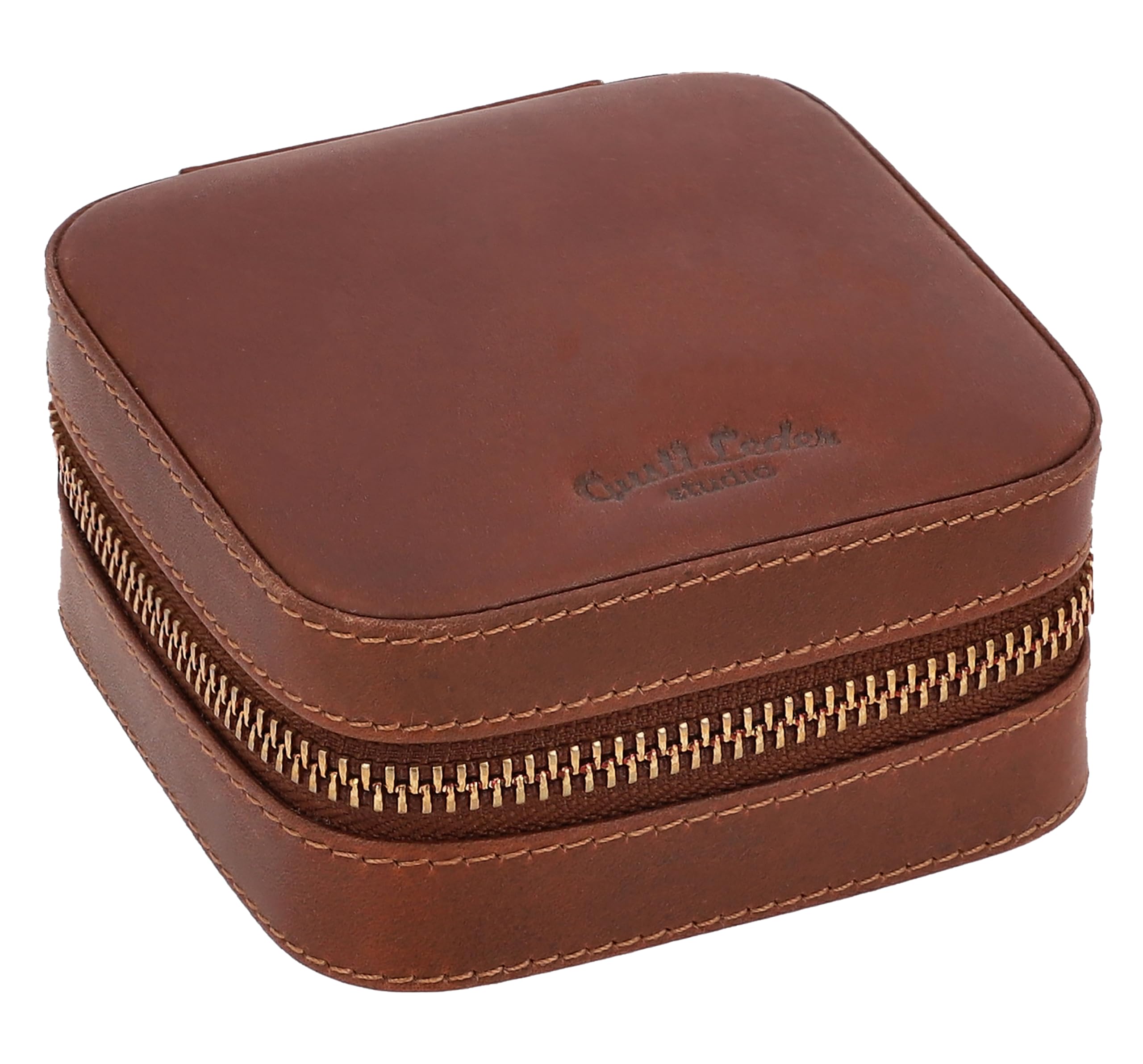 Gusti Pochette à Bijoux en Cuir – "Lonneke" Étui à Bijoux pour Femme en Cuir Marron