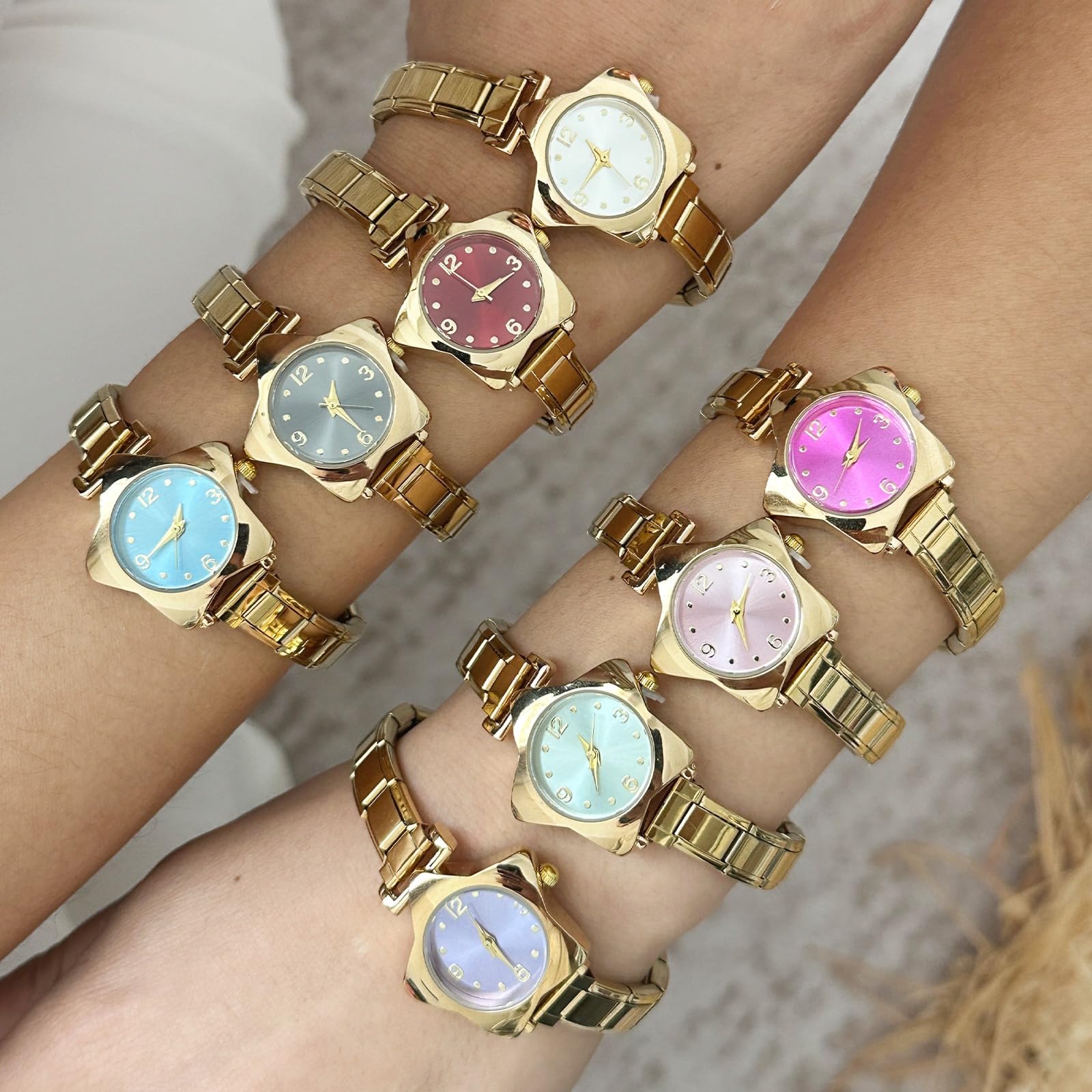 papasgix Italian Charm Bracelet Watches for women men Watch Charm Bracelet Band Star Watch Italian Charms Gold Silver Watches Compatible with 9MM Italian Bracelets Charms: Silver Pink