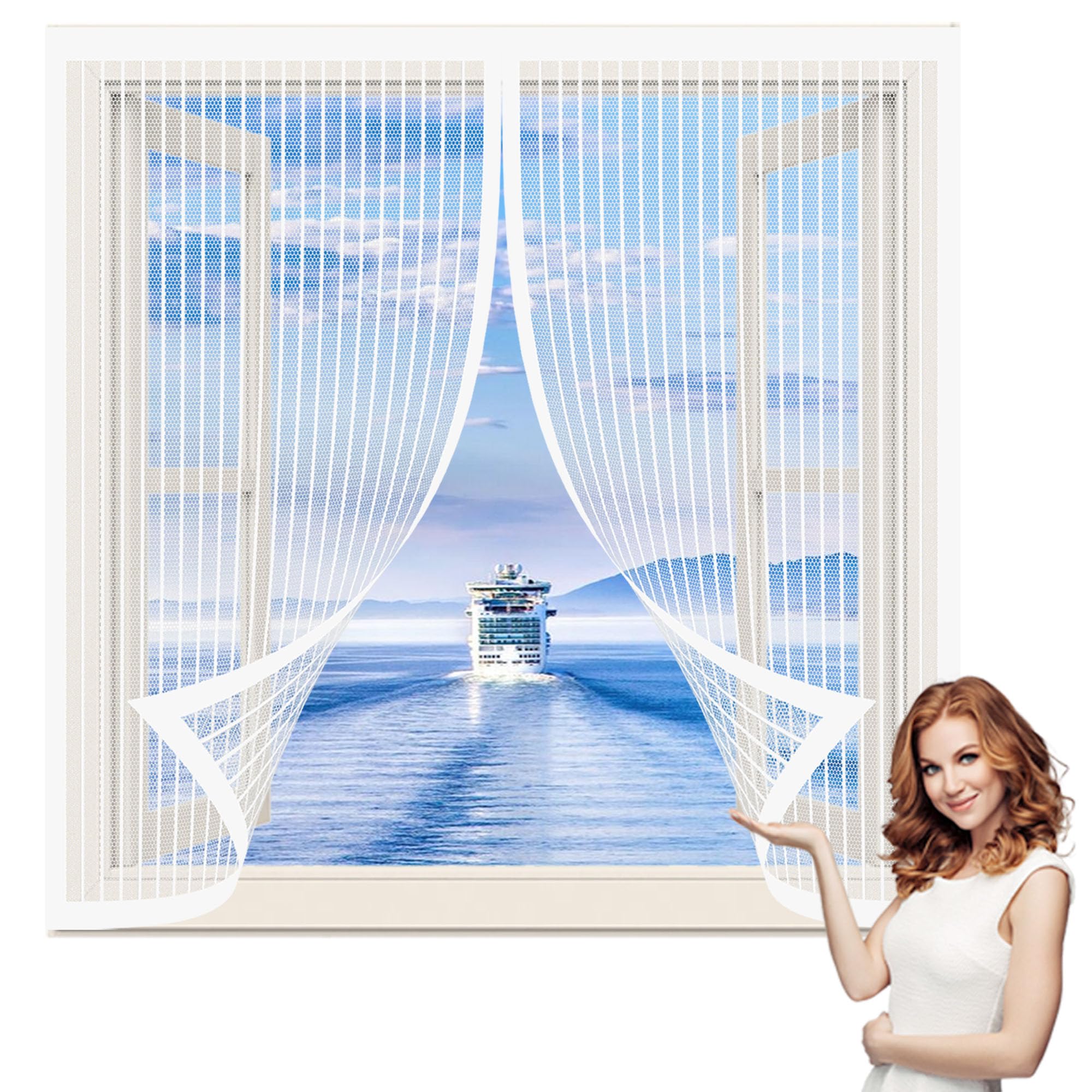 Mosquito Net Window Frame 105 x 95 cm Fly Bug Mosquito Mesh Without Drilling Keep Insects Out for Window, Transparent Fly Screen, White