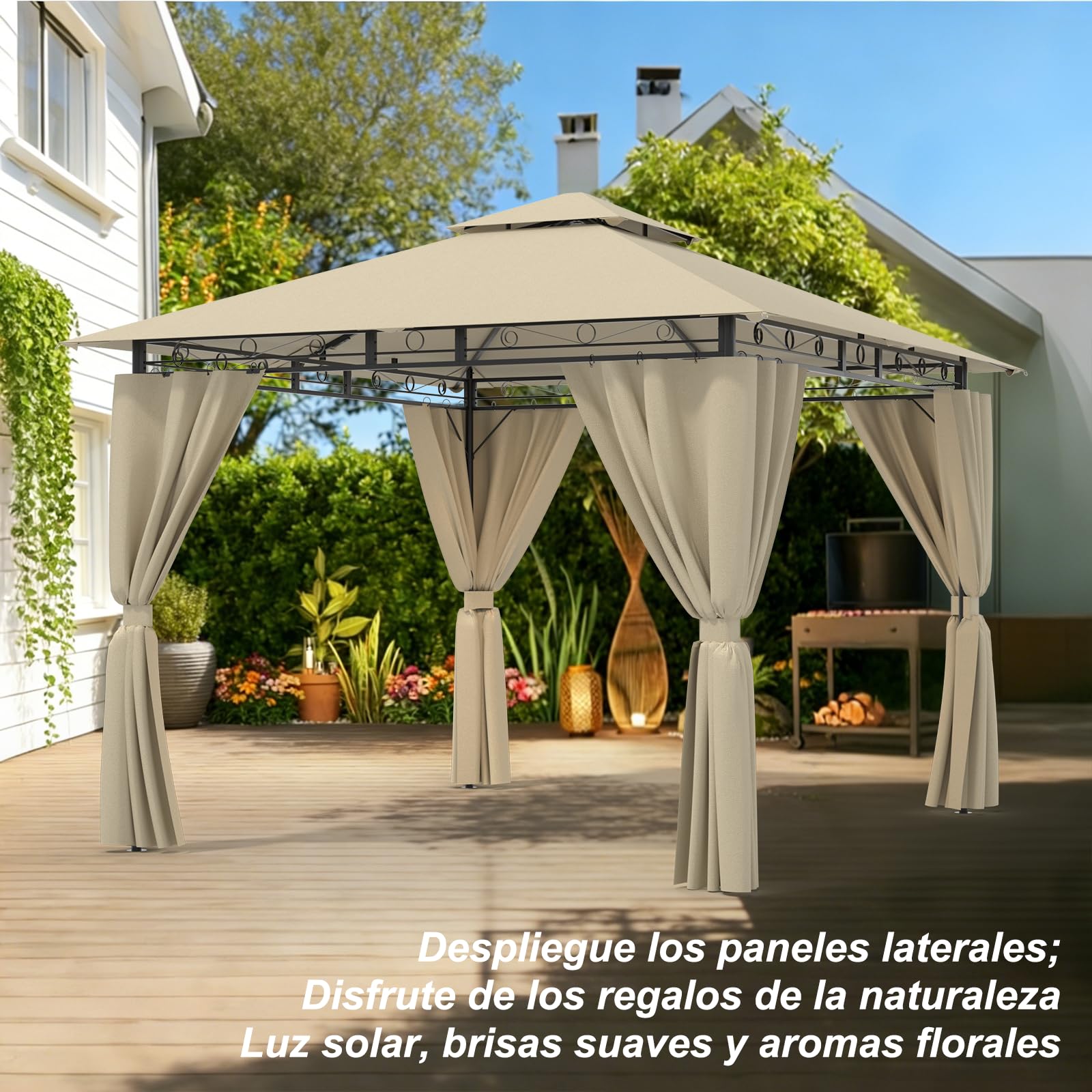 Devoko Gazebo da Giardino 3x3,Telo Gazebos 3x4 Impermeabile,Gazebo Esterno Resistente,Telaio in Metallo, Gazebos,Beige