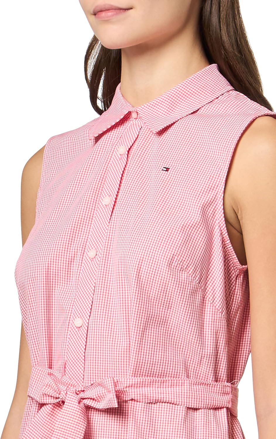 Tommy Hilfiger Womens Sleeveless Collared Button Front Tie Waist Mini Shirt Dress - Image 3