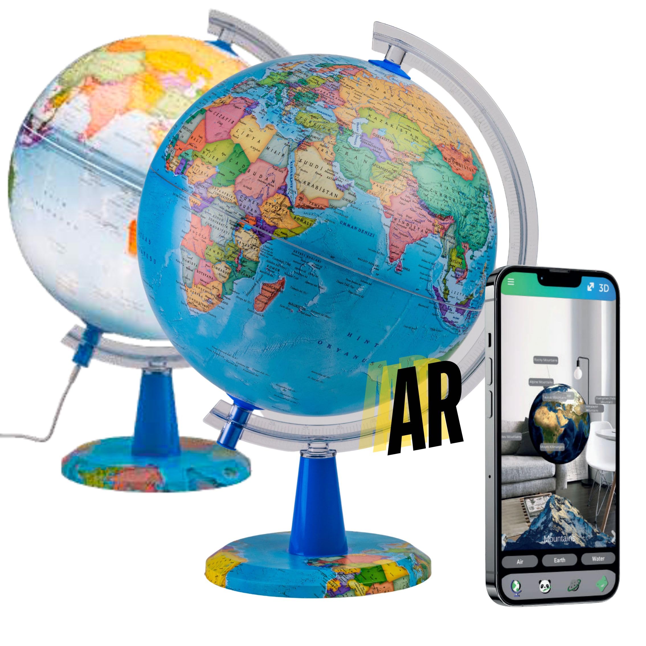 Exerz Free Interactive App 20Cm Illuminated Globe - English Map - Ar (App) Interactive World Globe - Ios