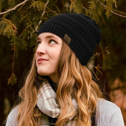 Miniatura 6 de American Trends Gorros de punto con forro de satén para mujer, gorro holgado para mujer y hombre, gorro de calavera, gorro de dormir, sombreros de