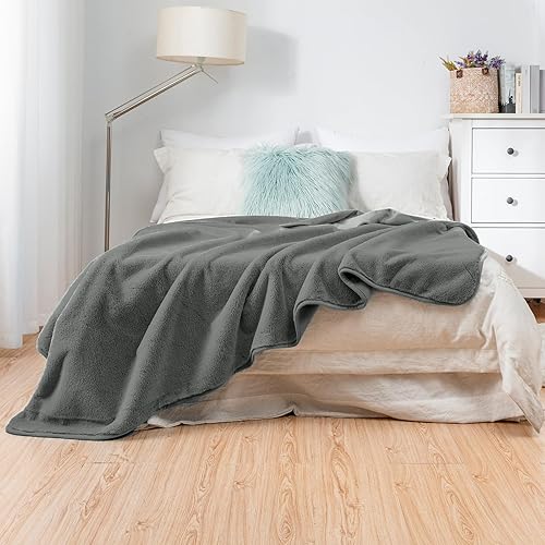 Miniatura 7 de Manta de lujo de piel sintética fruncida, manta suave y esponjosa, cálida y gruesa manta de franela de microfibra acogedora para sofá, sofá (gris,
