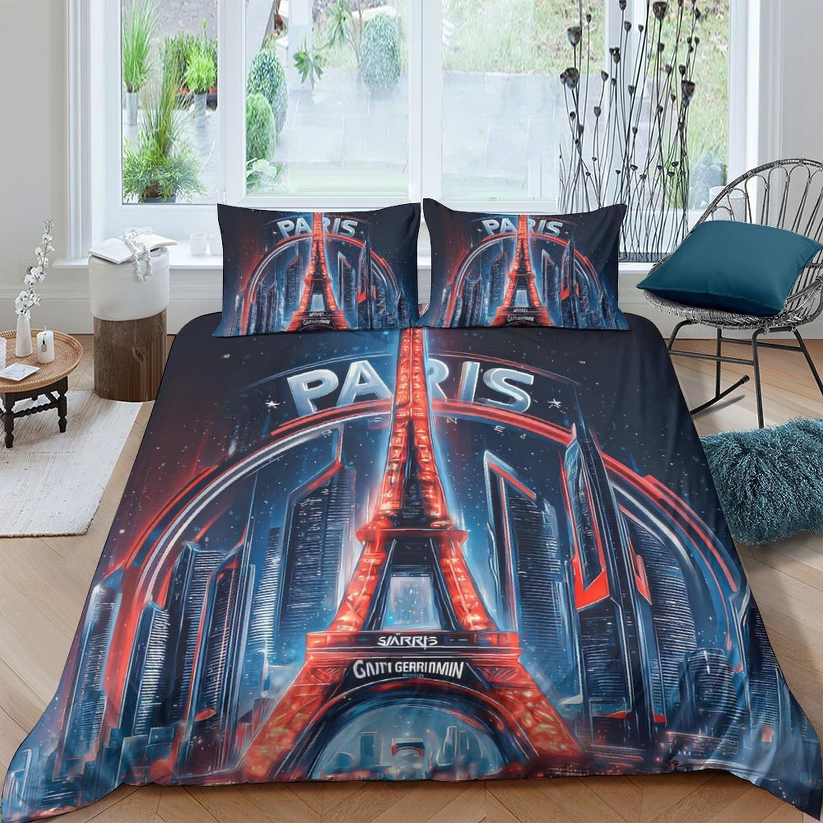 GPLZQXKJNH 3D Printed Eiffel Tower Paris Duvet Cover Set Microfiber Soft Breathable Cityscape Bedding with 2 Pillowcases for Bedroom Decor Single（135x200cm）