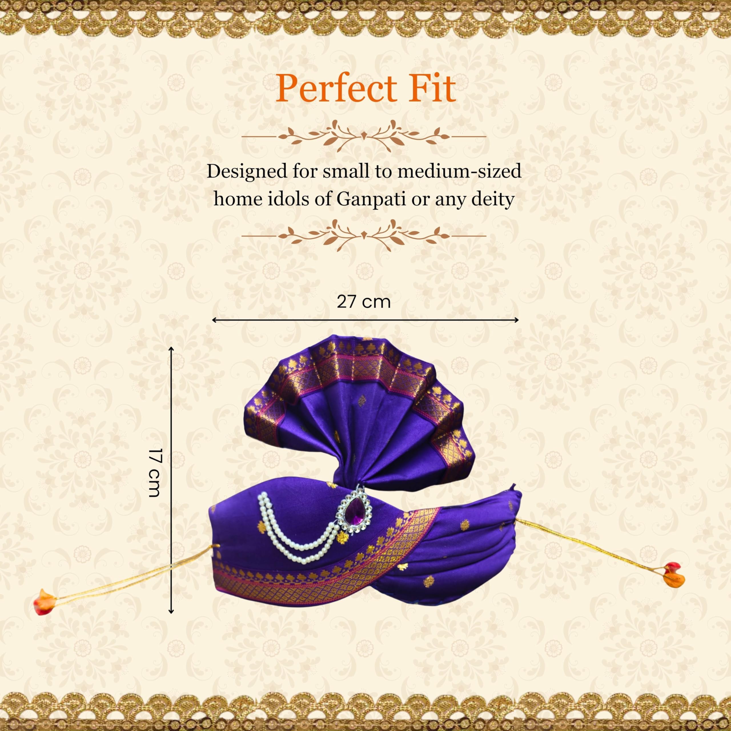 PUNYATVA Ganesh Feta Mukut (Turban, Butti, Blue) / Adjustable Ganesh Pheta, Gauri Ganpati Festival Decoration Accessories, Ganpati Jewellery, Crown, Makhar, Traditional Pagdi, God Idol Headgear 2