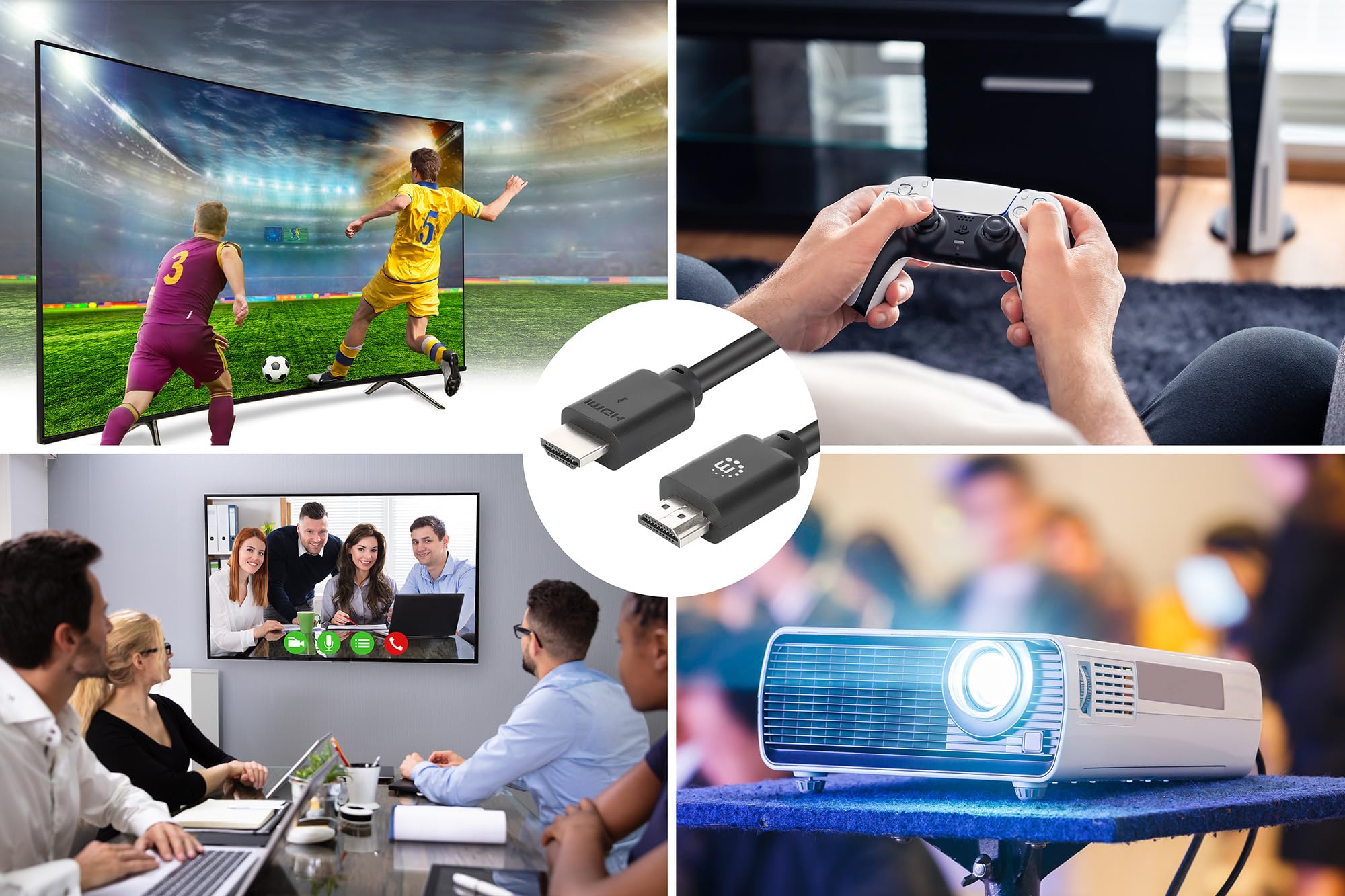 MANHATTAN 356718 Kabel HDMI 4K przy 60 Hz, 22,5 m, z Ethernetem, do telewizora, monitora, PS5, laptopa, MacBooka, HDR, Dolby Vision, ARC, 18 Gb/s, pozłacany, podwójnie ekranowany