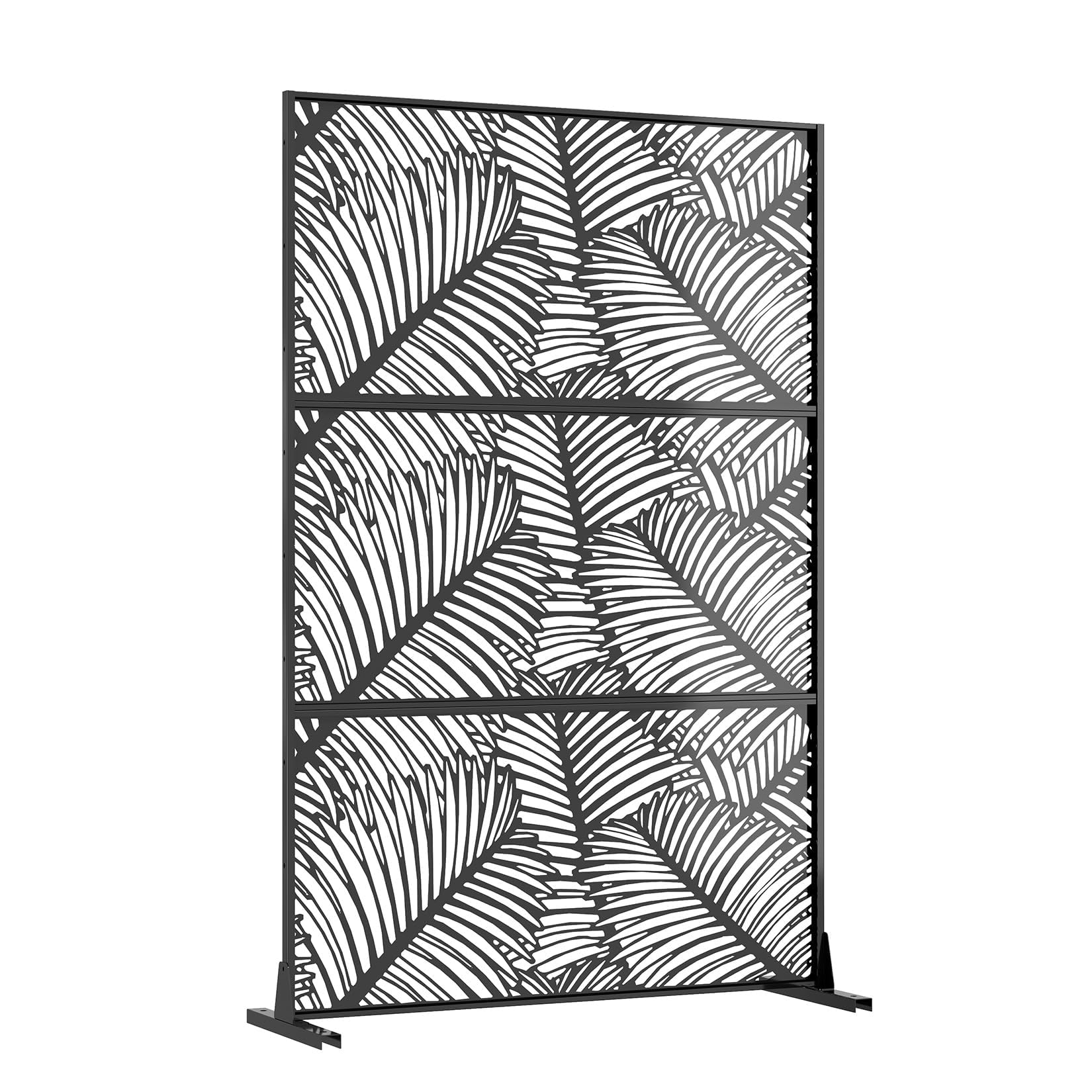 Metall Sichtschutz freistehend 188x120cm, Palmblatt Design, Stahl Trennwand | Raumteiler; Standfuß; wetterfest; dekorativ; Outdoor & Indoor; Laserschnitt; stabil; UV-beständig; Balkon; Terrasse