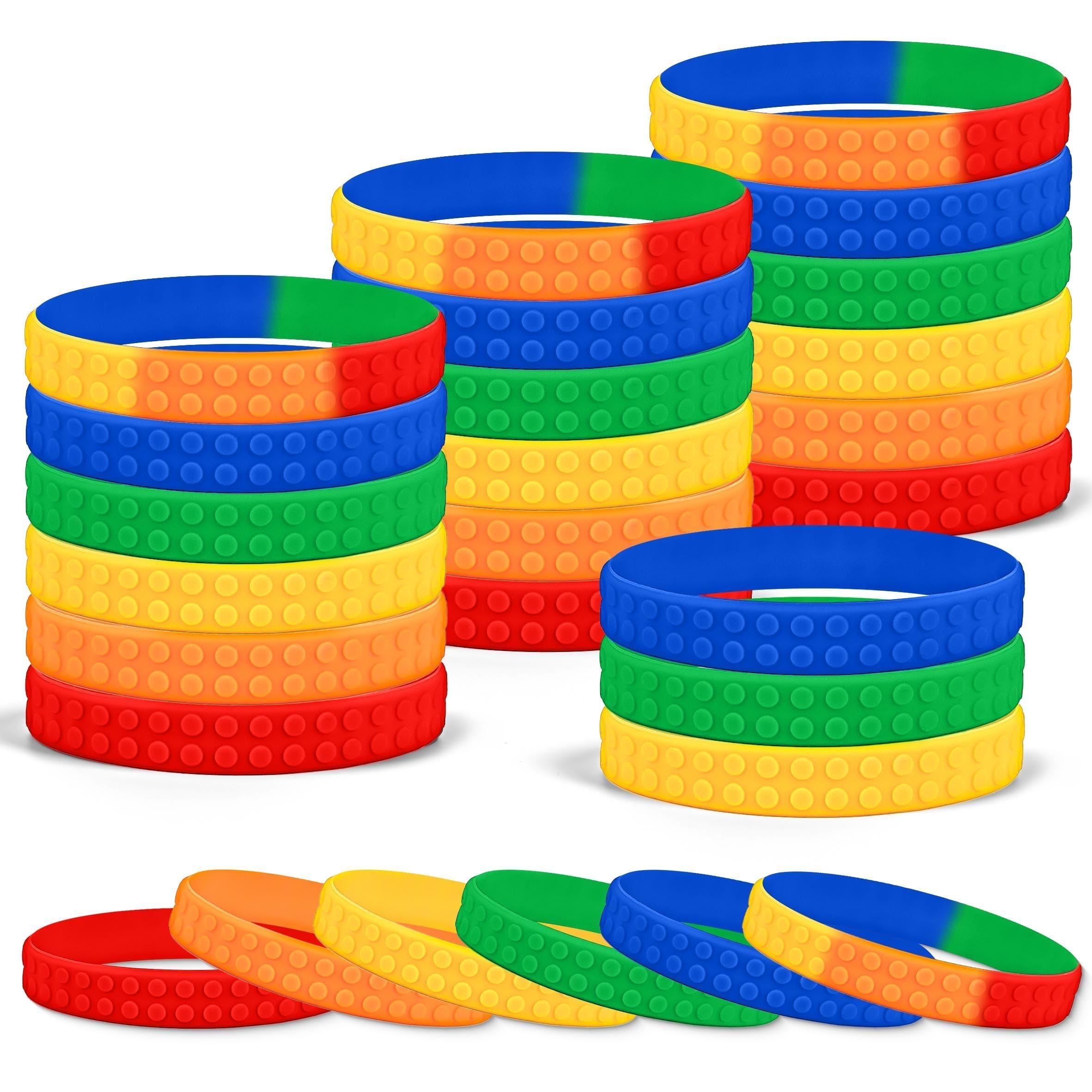 Lesnala 48 Pcs Building Block Bracelet for Kids Colored Silicone Lego Wristband for Boys Girls Birthday Party Goodie Bag Fillers Carnival Prize Supplies 6 Styles
