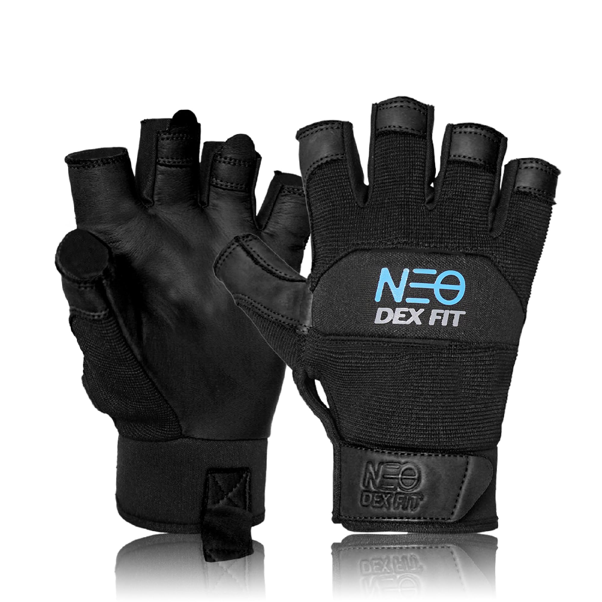 DEX FIT MG210 Lite Fingerless Work Gloves, Water-Resistant Cowhide Palm, Lightweight Open Finger Design for Fishing, Cycling, DIY, Hand Washable; Black Black 1 Pair