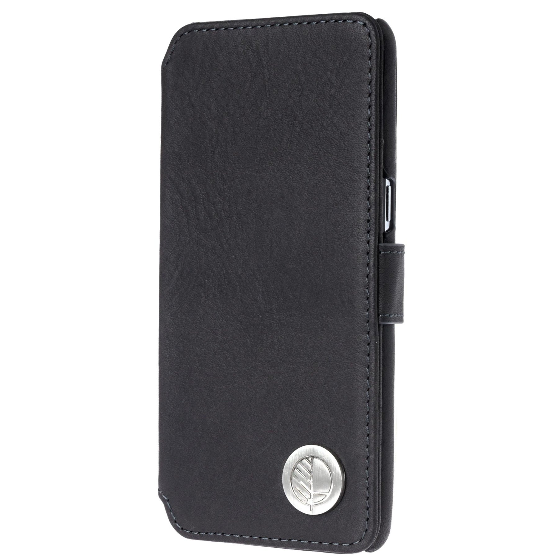 Samsung Galaxy S8 Leather Wallet Case - British Real Leather from Somerset - Silver Embossed Gift Box - Charcoal Black