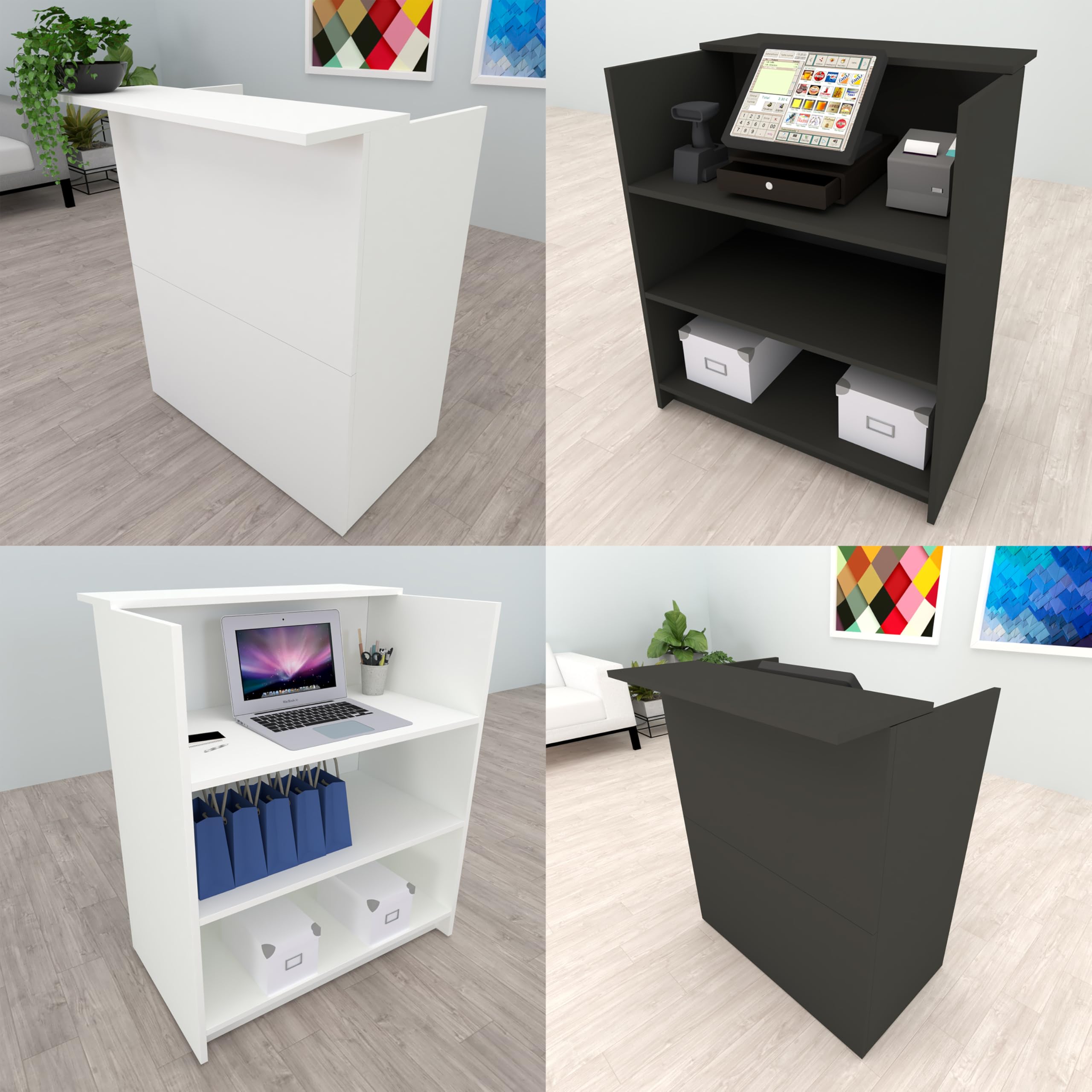 Henor Comptoir TIRÓN. 100 x 50/65 x 107 cm. Bois avec Table intérieure. Idéal pour l’Accueil de Bureau. l’Attention. la Boutique. Le Commerce. Blanc Mat