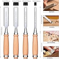 Vista 2 de GREBSTK Juego de 4 cinceles de madera con borde biselado de acero CRV y tapas de seguridad para carpintería y proyectos de bricolaje de 1/4", 1/2