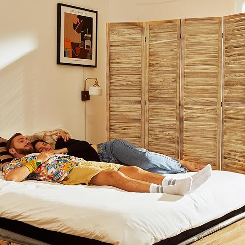 Miniatura 5 de Separadores de habitación y pantallas plegables de privacidad, separadores de madera con listones de pared para el hogar, oficina, dormitorio, 4