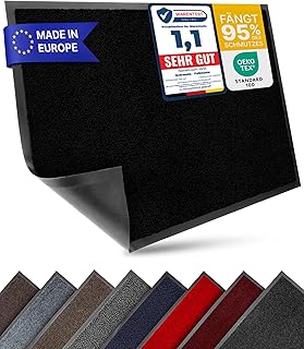 Entrando Fußmatte 90x150 cm – rutschfeste & Flache Türmatte für Innen & Außen – Schmutzfangmatte waschbar, wasserabsorbierend, schnelltrocknend, geeignet für Flur, Haustür, Eingang (Schwarz)