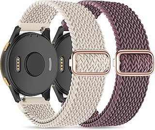 Sunnyson 2 Pack Braided Elastic Band Compatible with Garmin Venu/Venu Sq/Garmin Vivoactive 3/ Vivoactive 3 Music,20mm Adjustable Watch Band Nylon Woven Replacement Straps Wristband for Garmin Venu 2 Plus Women Men