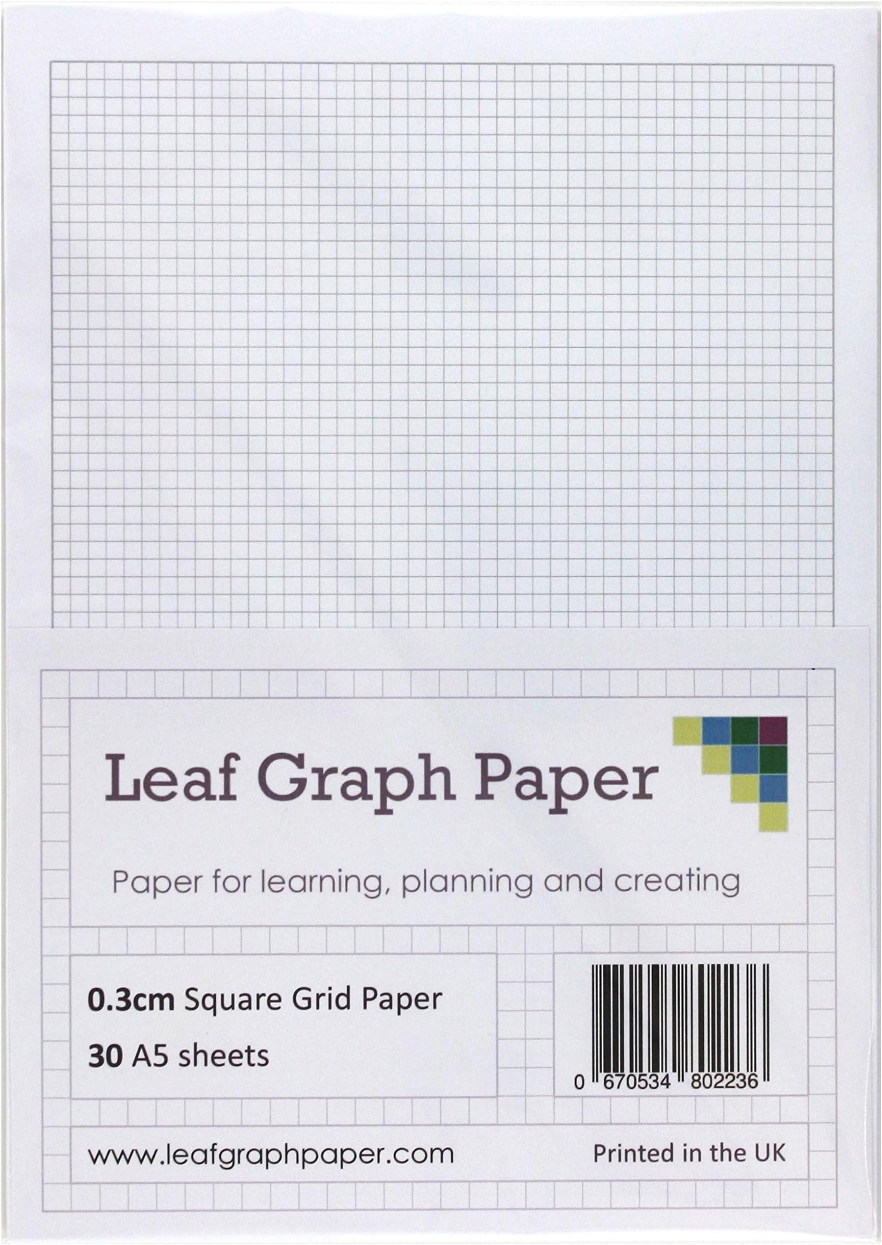 A5 Graph Paper 3mm 0.3cm Squared - 30 Loose-Leaf Sheets - Grey Grid Lines