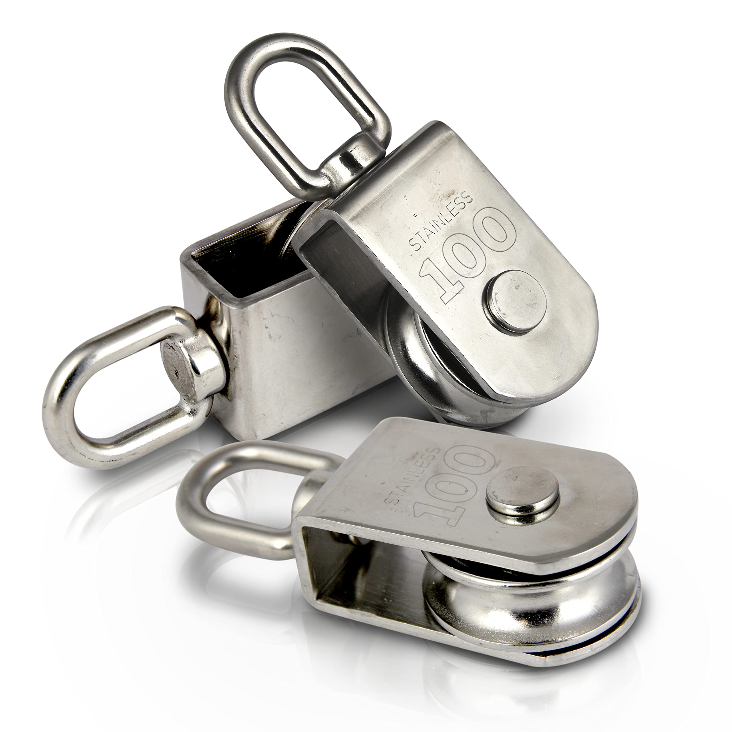 PROTECH 3 Stück Umlenkrolle 100mm Edelstahl V2A AISI304 Rostfrei Edelstahlrolle Edelstahlblock Rostfrei Seilrolle Seil-Block