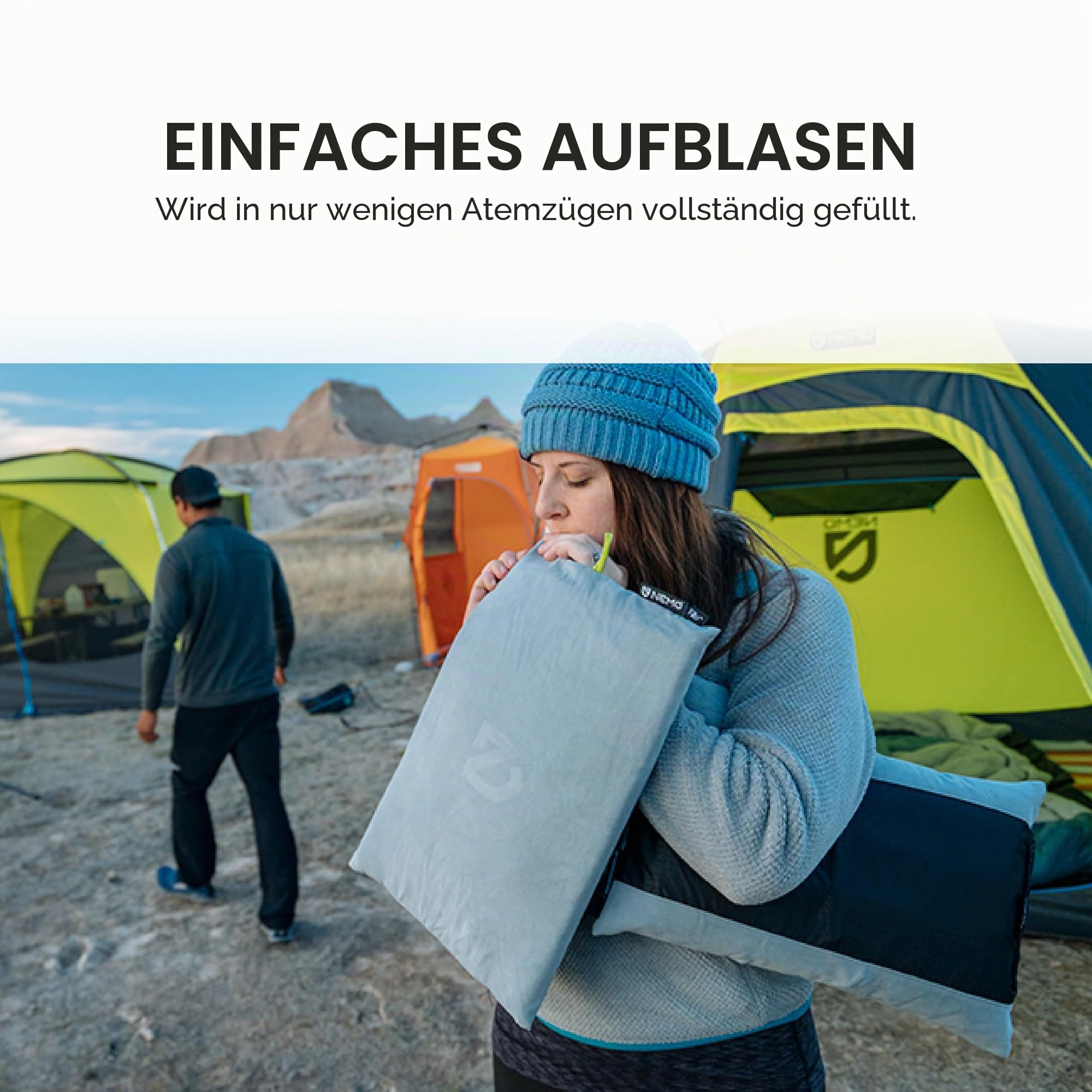 Nemo Fillo Elite Ultraleichtes Kissen, aufblasbares Rucksackkissen für Reisen, Rucksackreisen und Camping, Mango/Zitrone