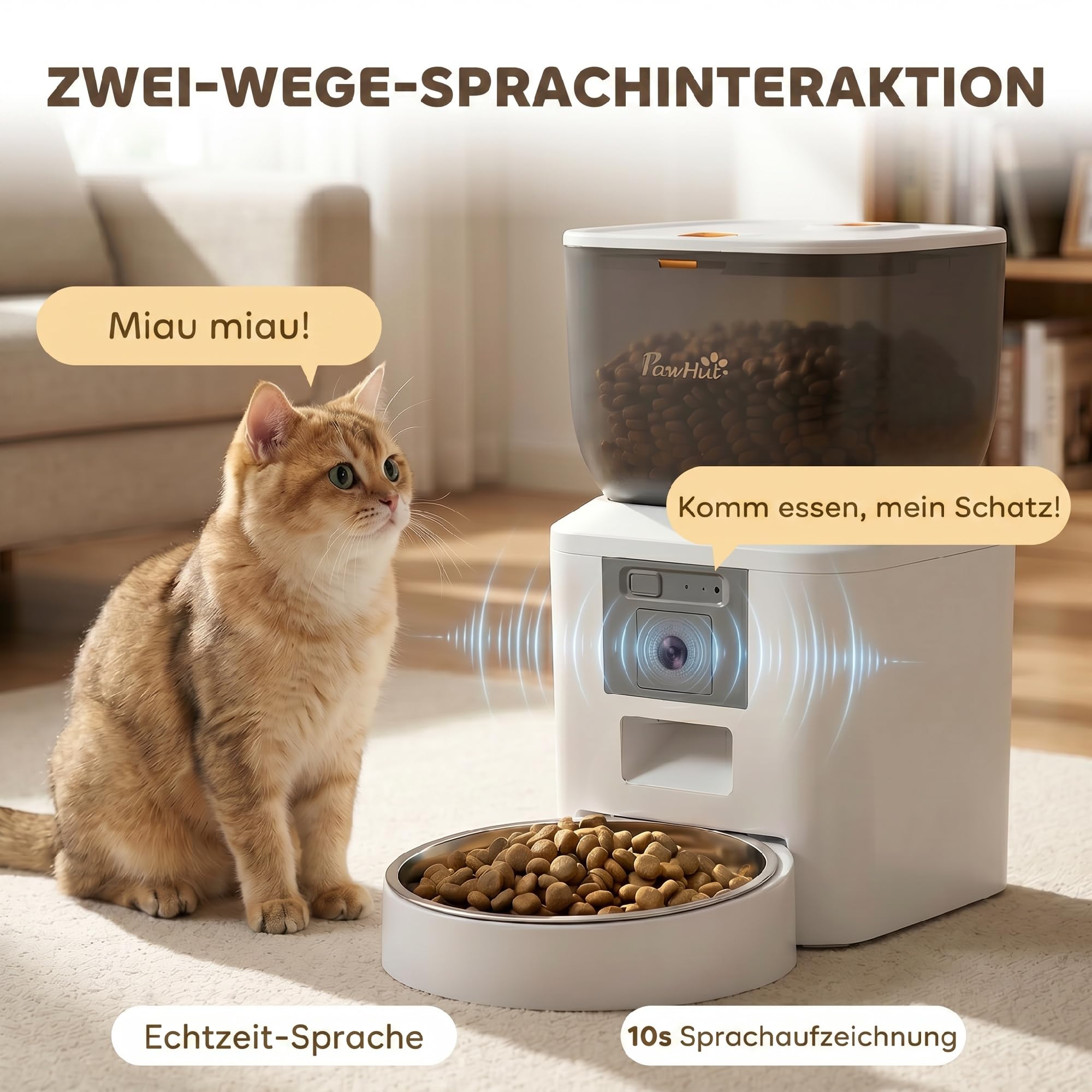 PawHut Karmnik dla kotów, 2,4 G WiFi, 4 l karma dla kotów, automat z kamerą, sterowanie aplikacją, noktowizor, 1-10 posiłków dziennie, dwukierunkowe audio, dozownik karmy dla kotów i psów