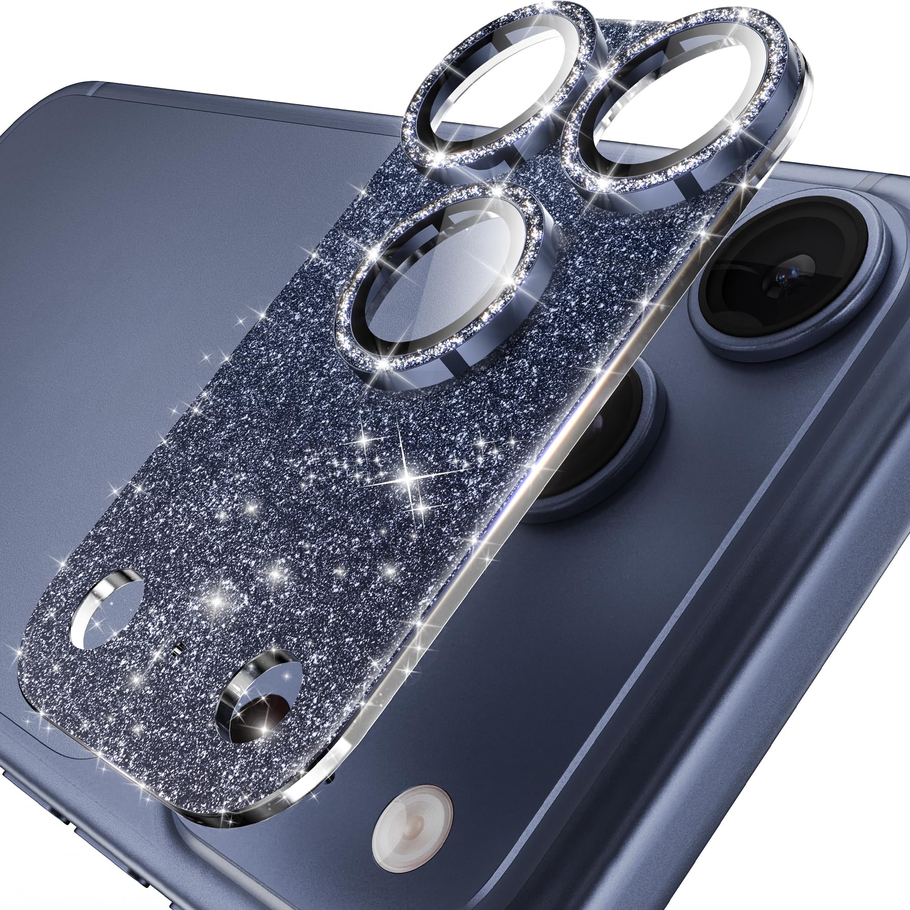 YWXTW for iPhone 17 Pro Max Camera Lens Protector, [Upgraded Glitter Design] Full Bling Sparkly Diamond Tempered Glass Screen Protector Metal Camera Cover Accessories (Glitter Blue, iPhone 17 Pro Max)