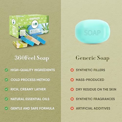 Miniatura 89 de 360 Feel - Juego de jabón en barra surtido, fabricado en los Estados Unidos, Castilla hecho a mano, totalmente natural, procesado en frío, incluye 4