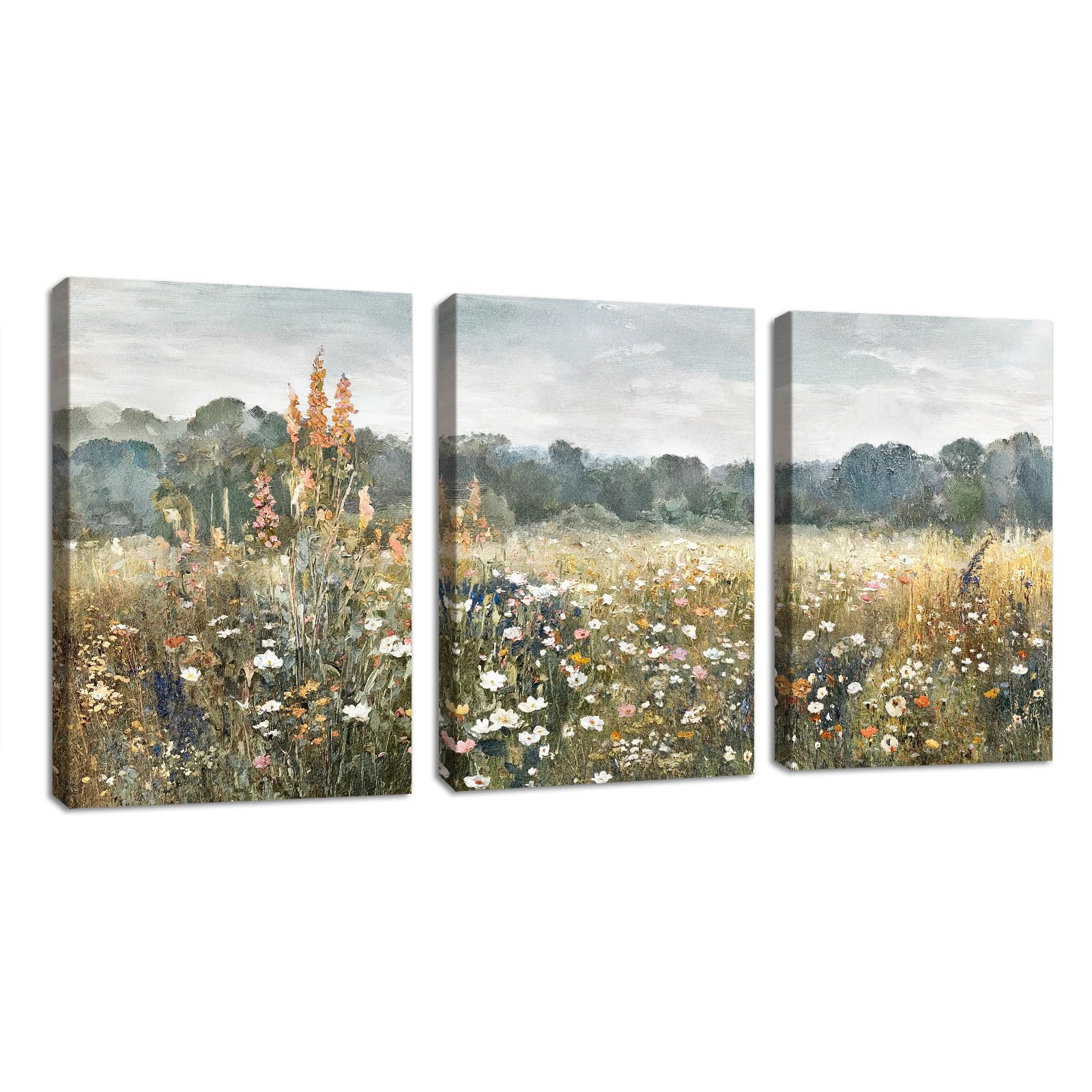 FajerminArt 3 Panels Modern Canvas Wall Art Navy Blue Gold Flowers Coconut Leaves Pictures Painting on Canvas Prints for Living Room Bedroom Office Wall Decoration Stretched On Frame 30x40cmx3 Pcs — view 52