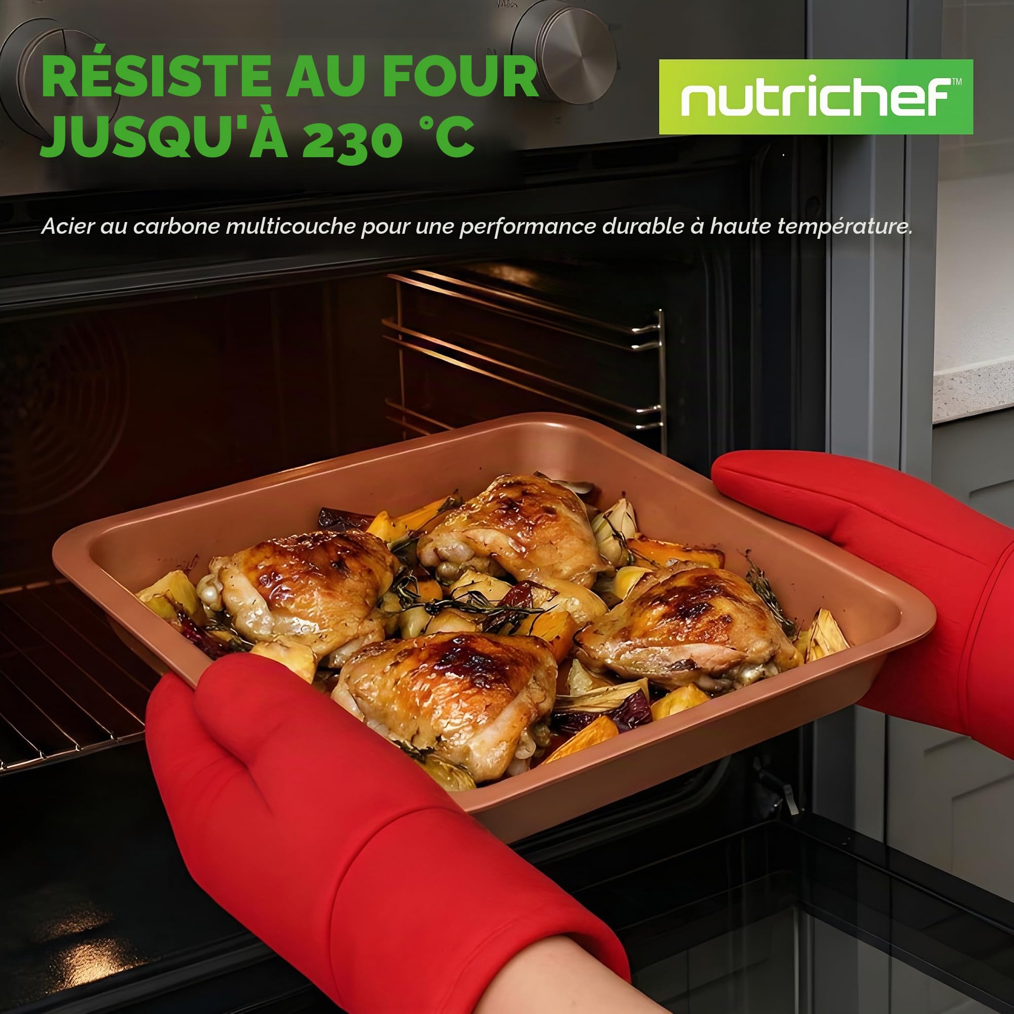 NutriChef Moules à Pâtisserie - Set de 10 Ustensiles Antiadhésif en Acier au Carbone - Inclus Plaques à Biscuits - Moules à Pain, Cupcakes, Rôtir - Plaques Perforées pour Grille - Faciles à Nettoyer