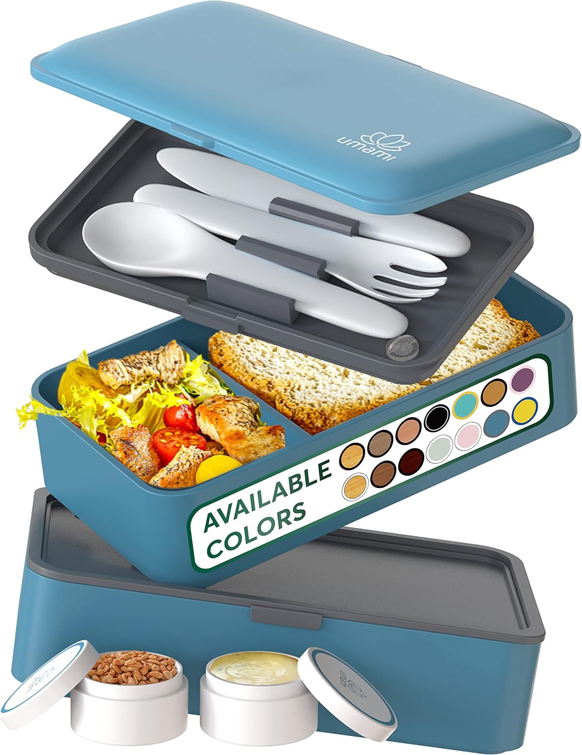 Umami Bento Lunch Box for Adults w/Utensils & Sauce Jars, MicrowaveSafe, LeakProof