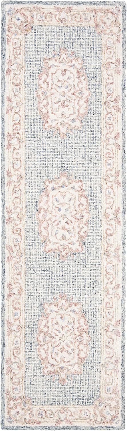 SAFAVIEH Aubusson Collection 2'3" x 8' Blue/Ivory AUB106M Handmade Traditional Premium Wool Runner Rug