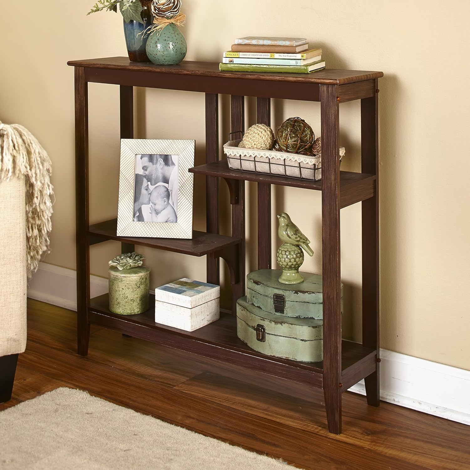 The Lakeside Collection Brushed Metallic Console Table with Display Shelves 31.4" W x 29.8" H - Brown/Bronze