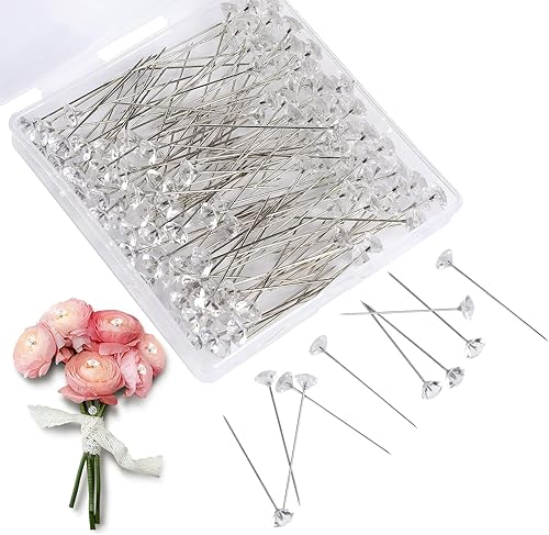 100 alfileres de cristal para ramo de flores de 1.5 pulgadas, alfileres rectos transparentes con diamantes de imitación para arreglos florales,