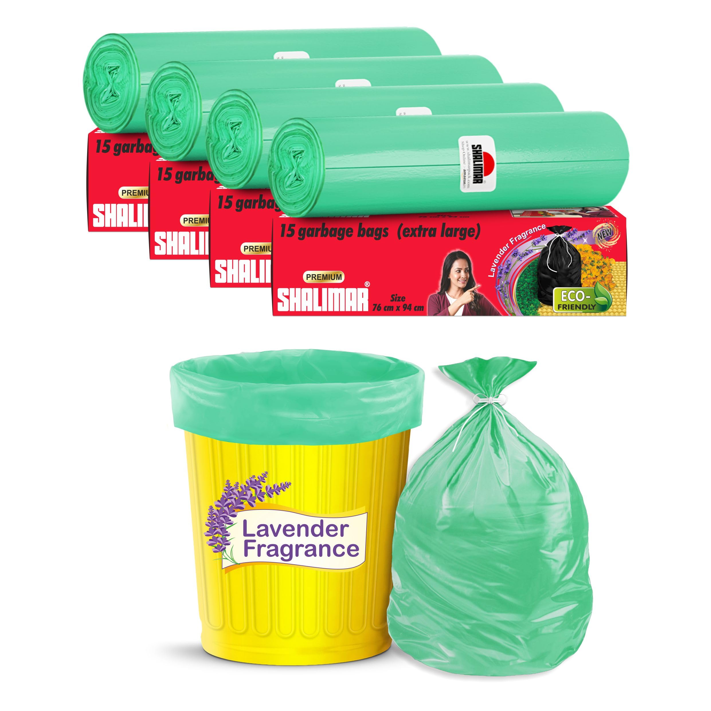 Shalimar Premium (Lavender Fragrance) Scented Garbage Bags Extra Large Size 30 X 37 Inches|60 Bags (Pack of 4 Rolls with 15 Bags Each) for Dustbin Bag/Trash Bag (Green) - Perforated Box for Easy Dispensing-image-22