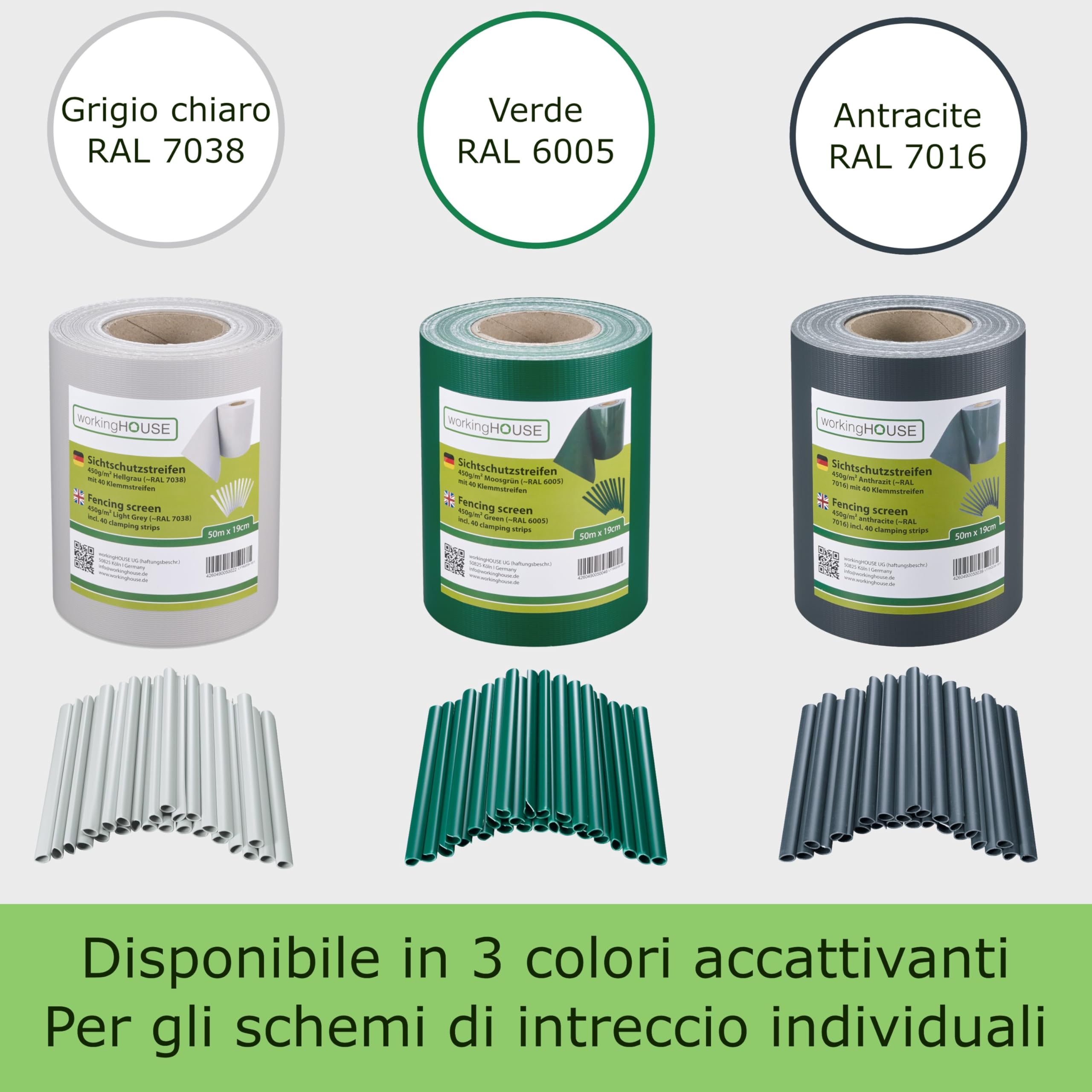 Workinghouse Telo Frangivista PVC 450g/m² – 4x50m, Verde | Per recinzione giardino, RAL 6005, Standard, resistente