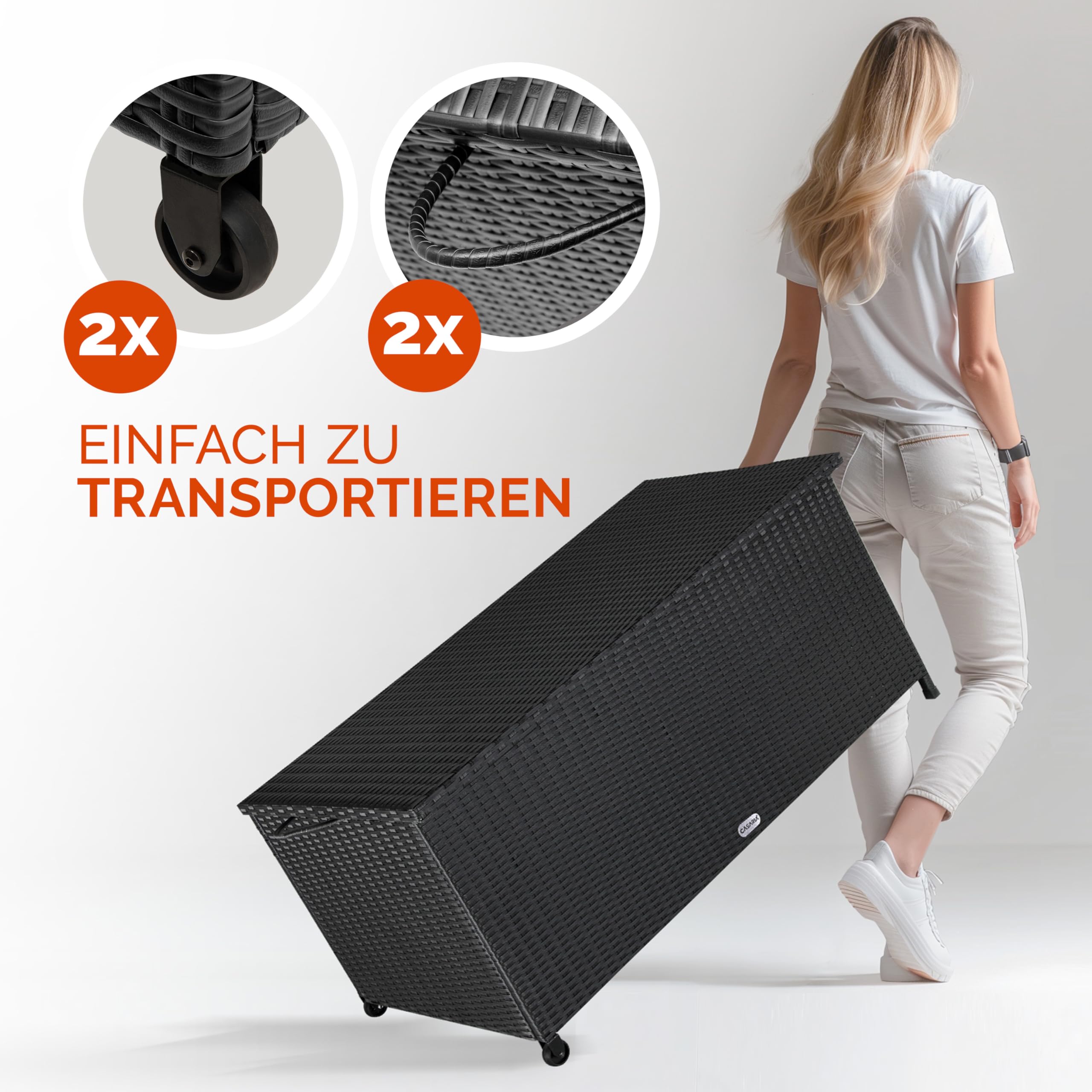 Casaria® Gartenbox Auflagenbox mit Rollen 270L Stauraum UV-beständig Handgriffe Gasdruckfeder Wetterfest 117x53cm Garten Aufbewahrungsbox Schwarz